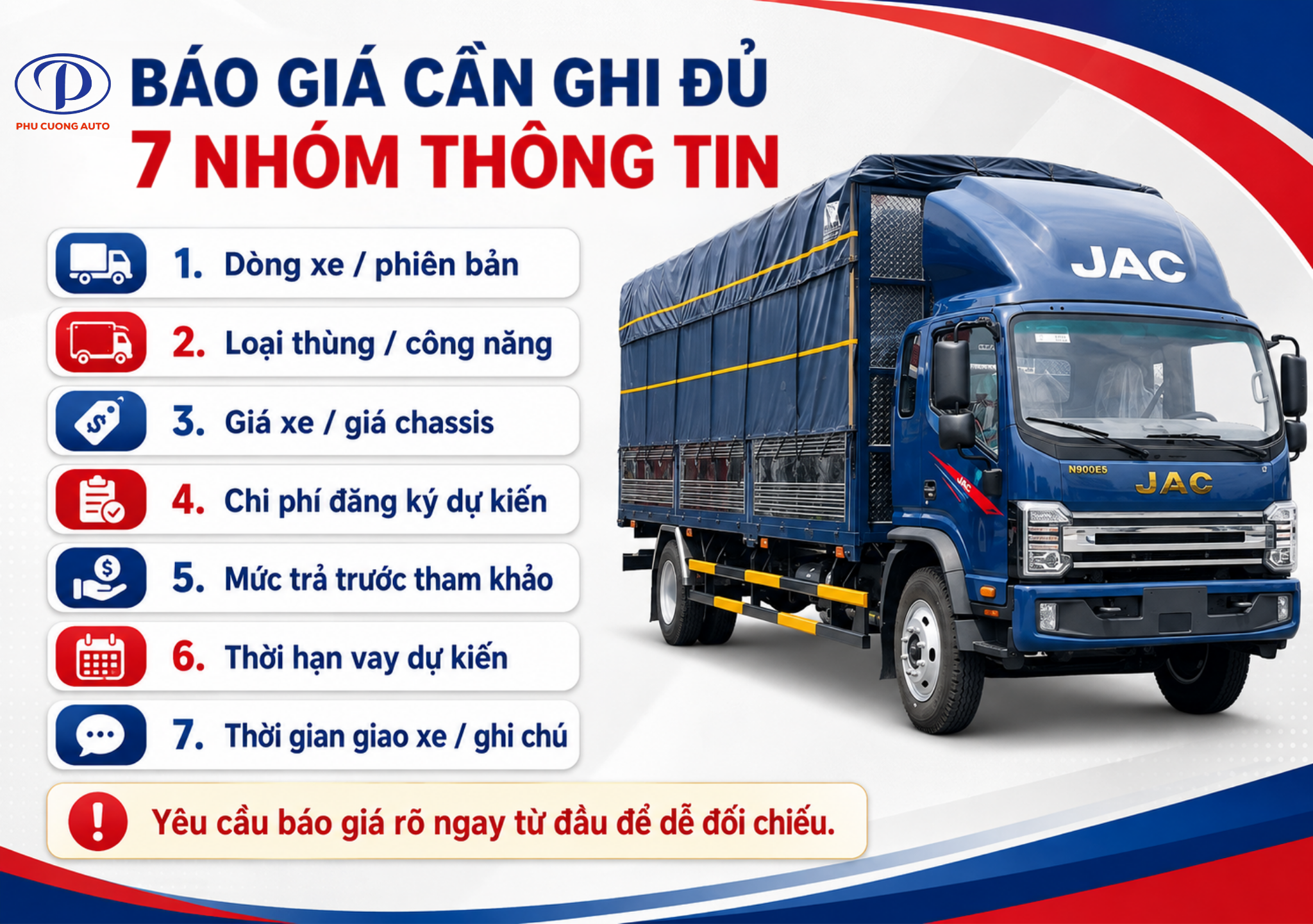 Checklist báo giá khi mua xe tải