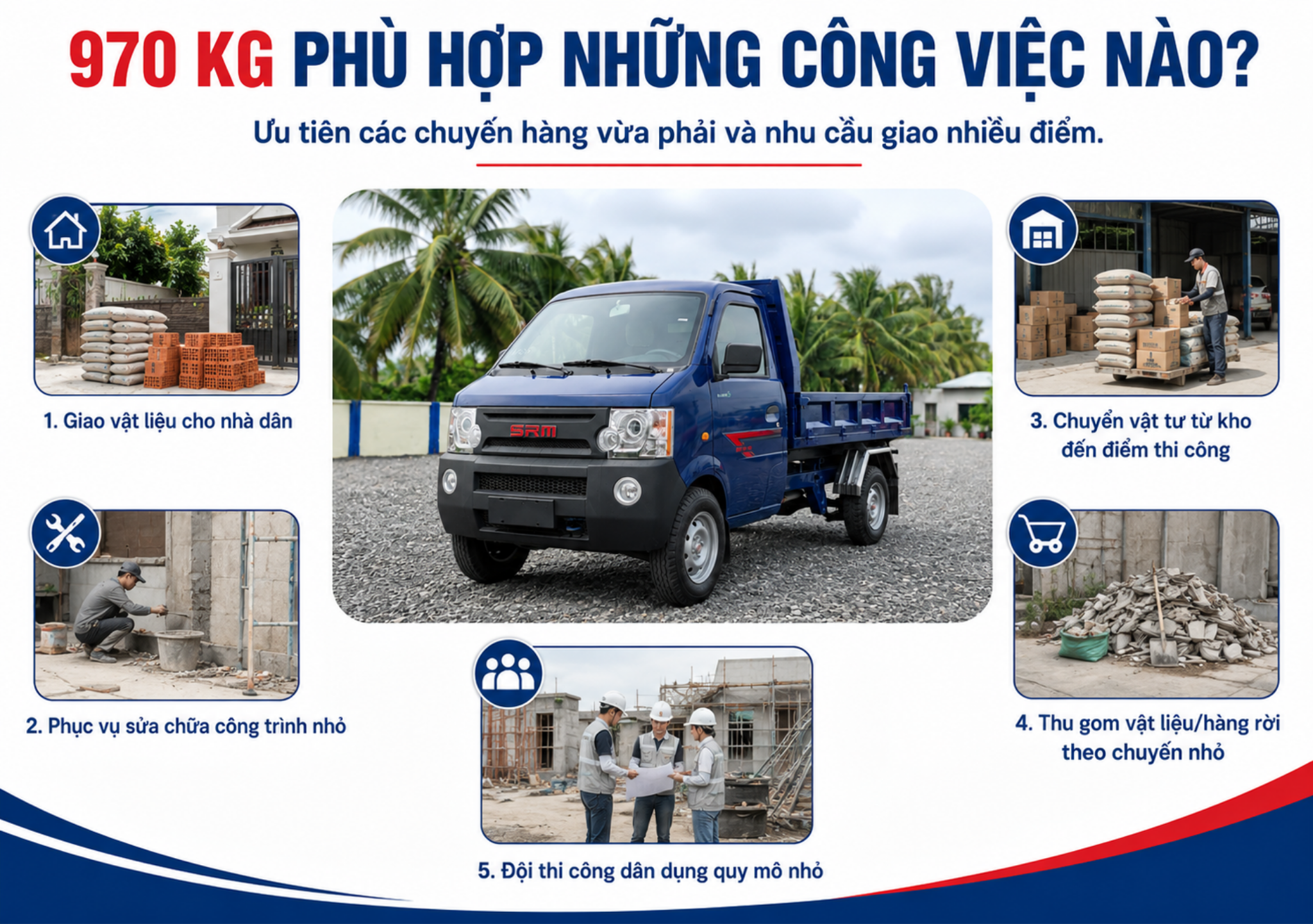 công việc phù hợp xe ben SRM K990 970kg