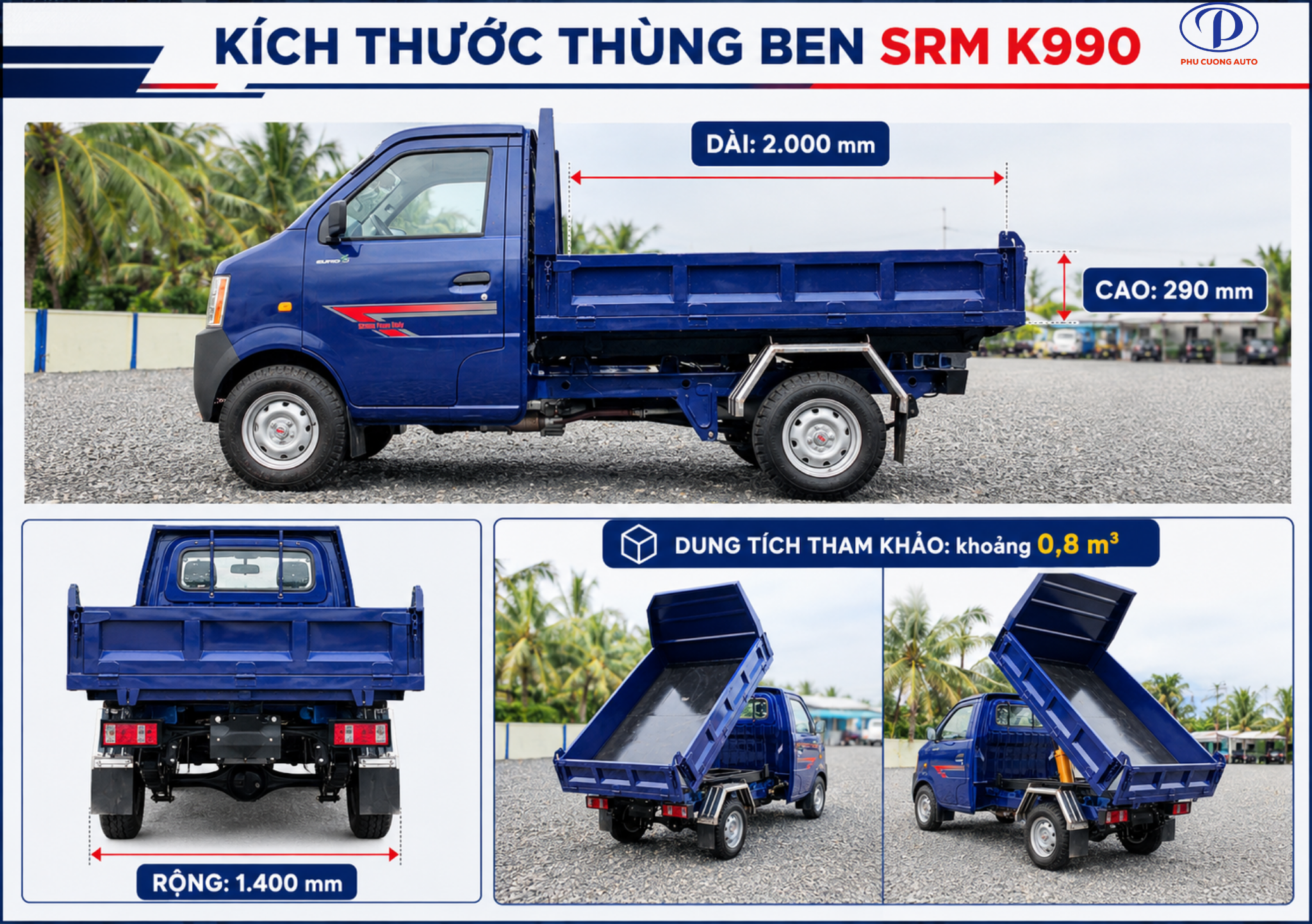 kích thước thùng ben SRM K990 0.8m3