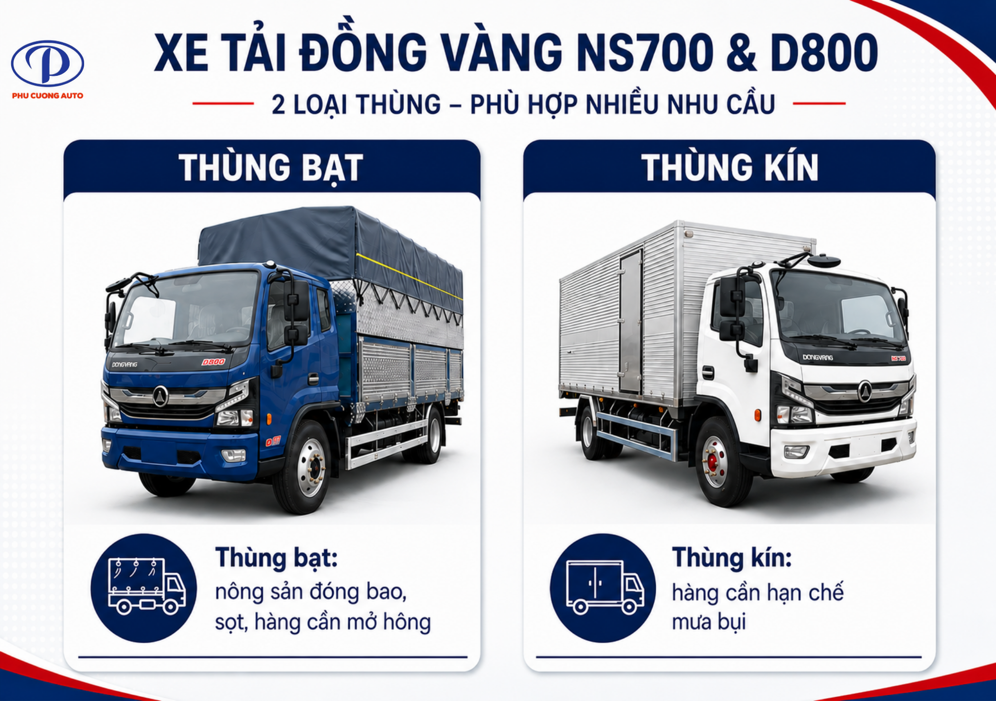 Thùng bạt thùng kín và thùng lửng xe tải Đồng Vàng