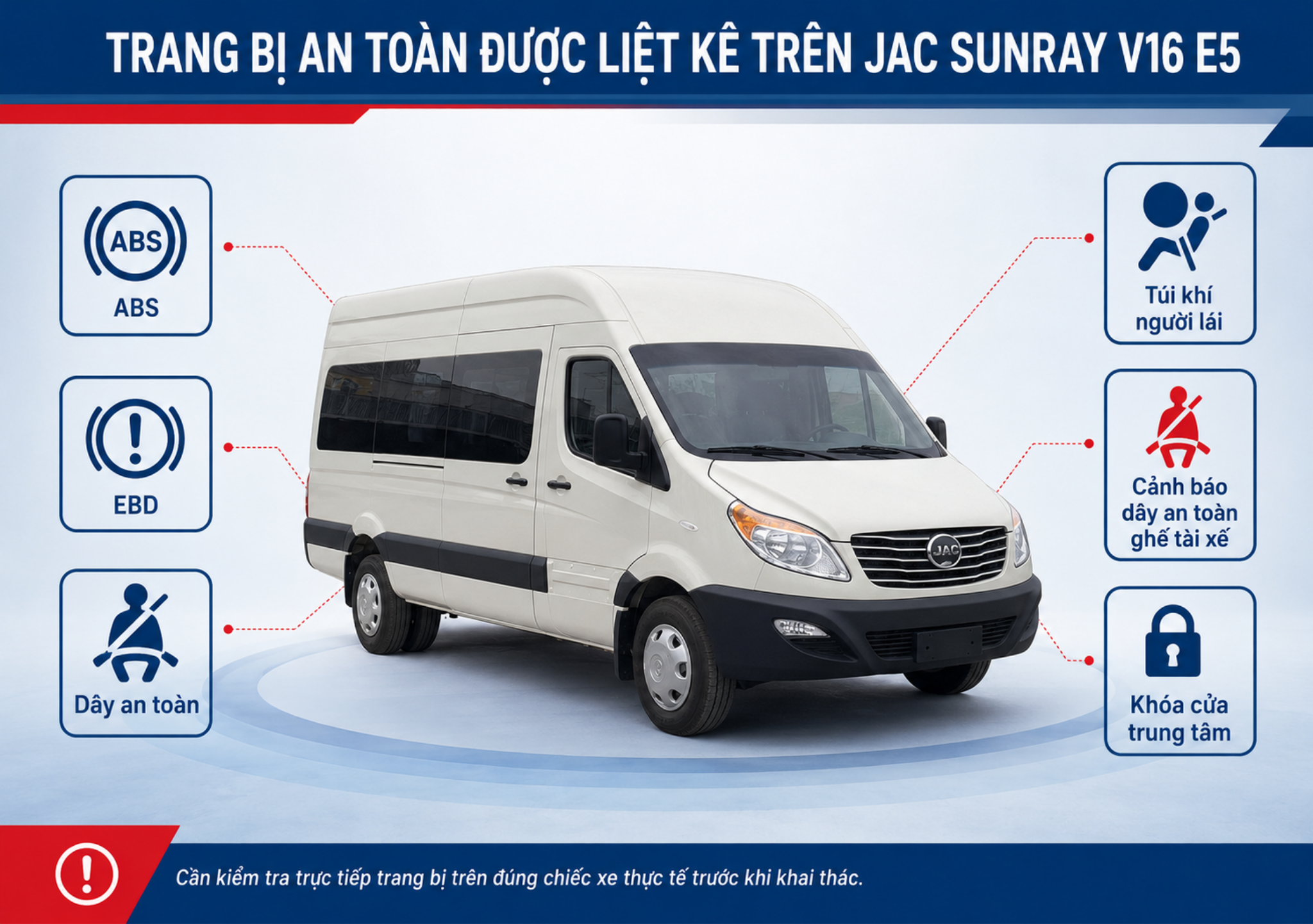 trang bị an toàn JAC Sunray 16 chỗ