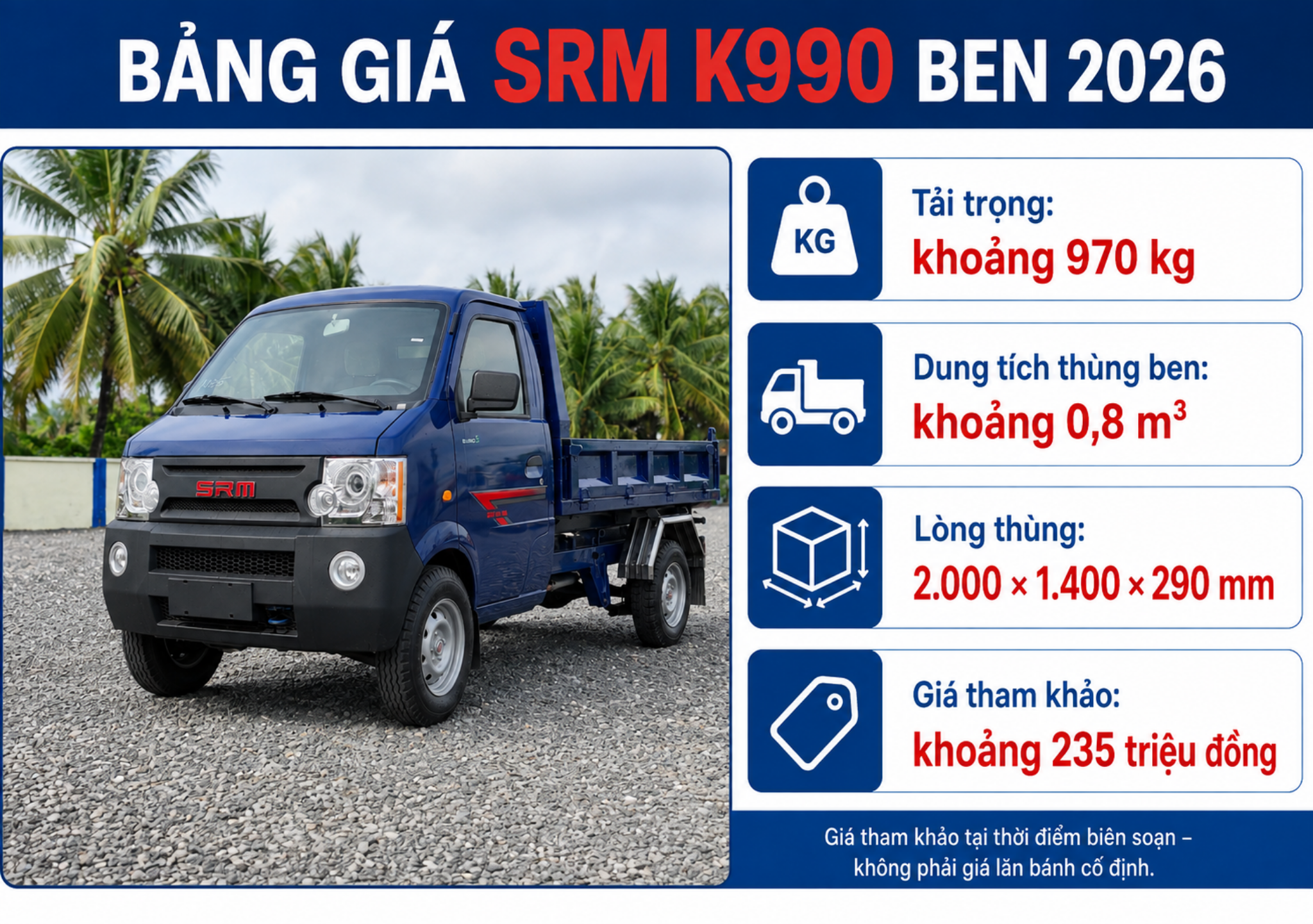 bảng giá xe ben SRM K990 2026 tại Tiền Giang