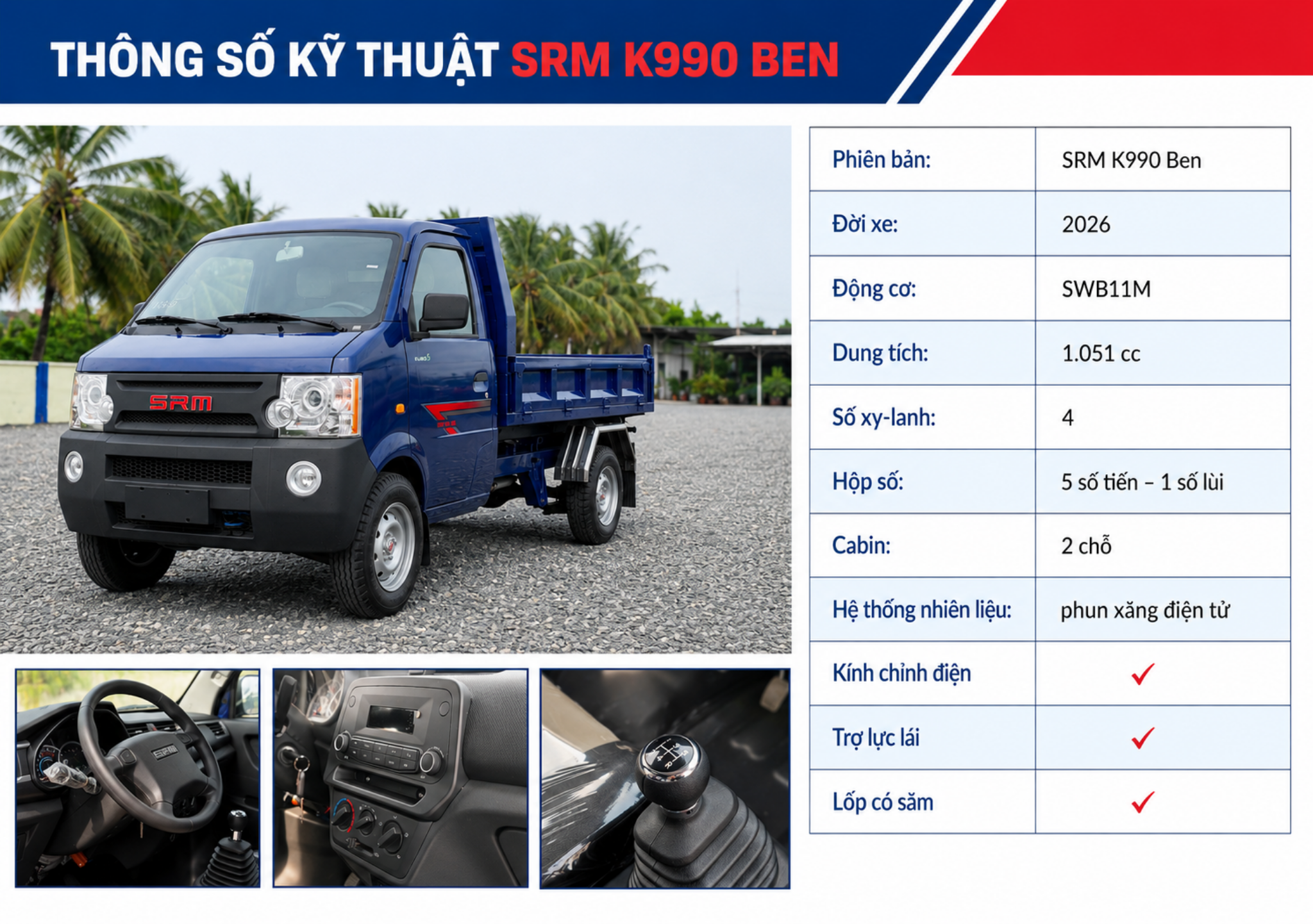 thông số kỹ thuật xe ben SRM K990