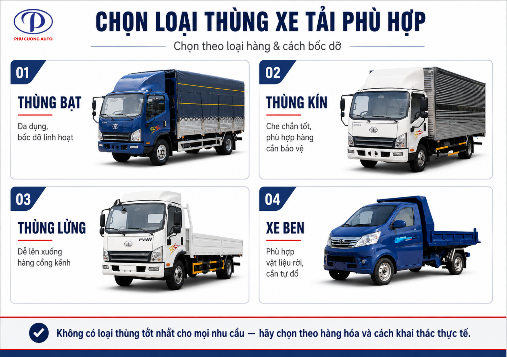 Thùng bạt thùng kín thùng lửng và thùng ben