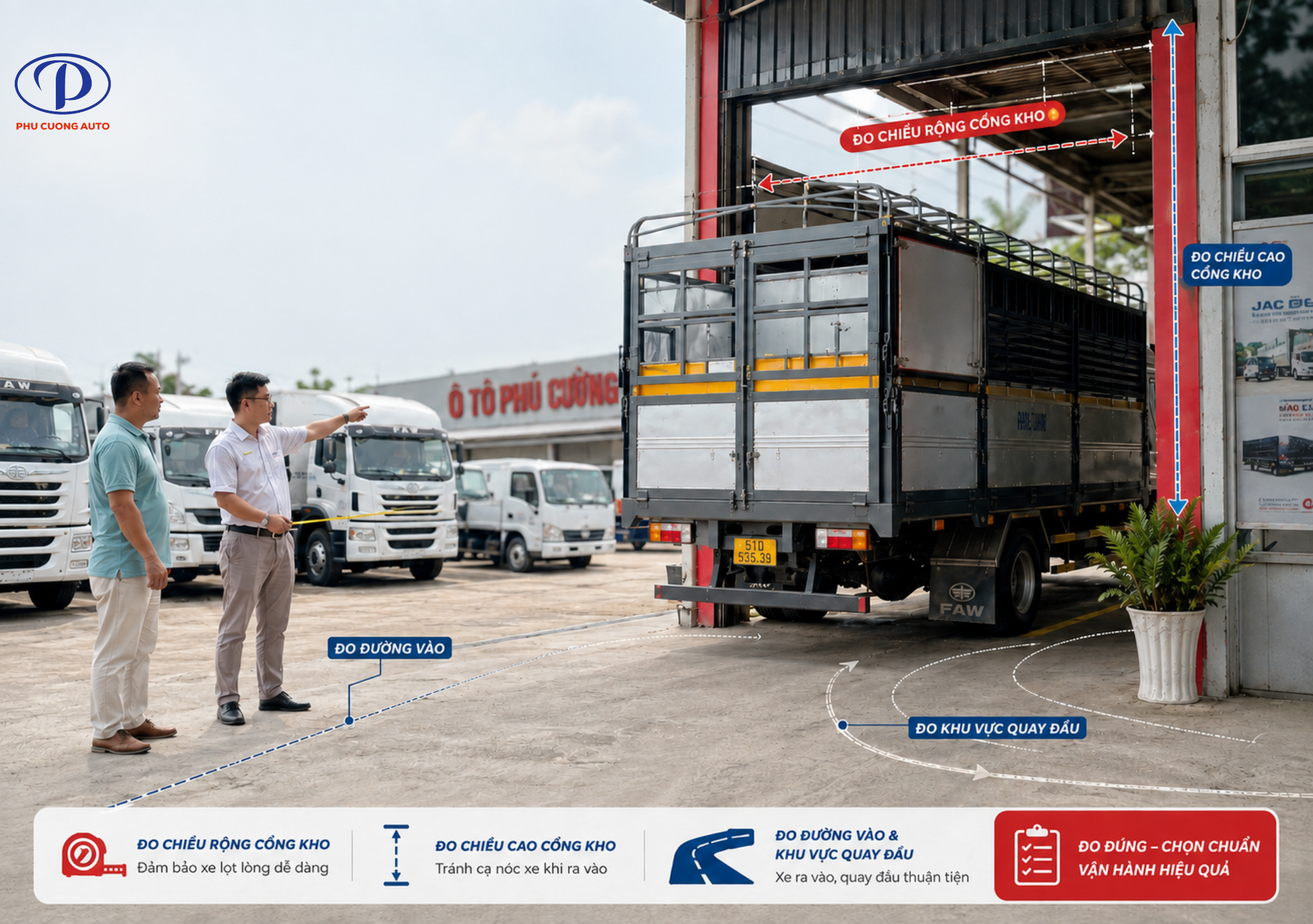 Kiểm tra cổng kho và đường vào trước khi mua xe tải